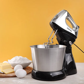 Geepas GHM5461 200W 2.5L Stand Mixer - Stainless Steel Mixing Bowl for Bread & Dough | 5 Speed Control, Eject Button, Turbo Function