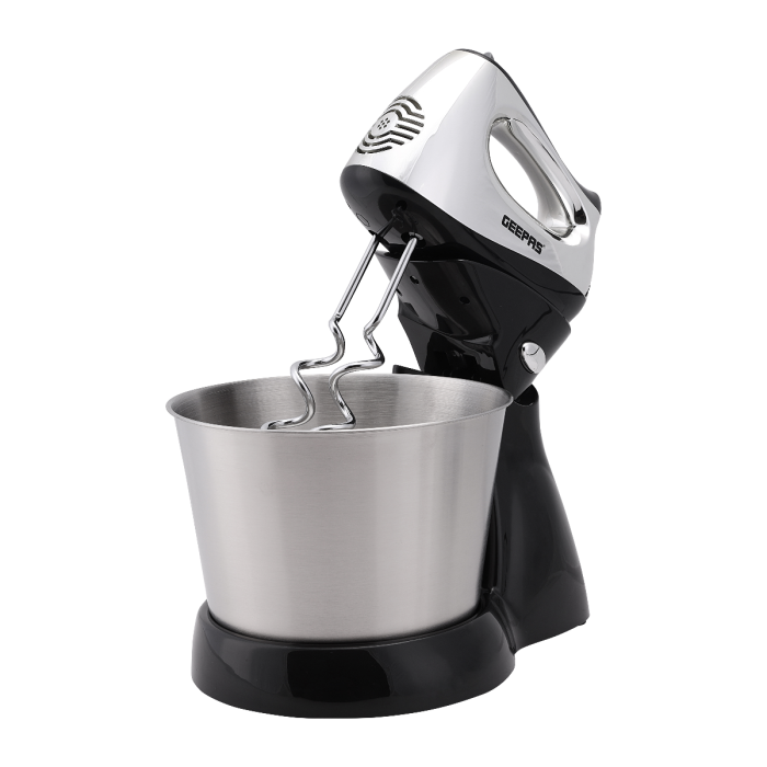 Geepas GHM5461 200W 2.5L Stand Mixer - Stainless Steel Mixing Bowl for Bread & Dough | 5 Speed Control, Eject Button, Turbo Function